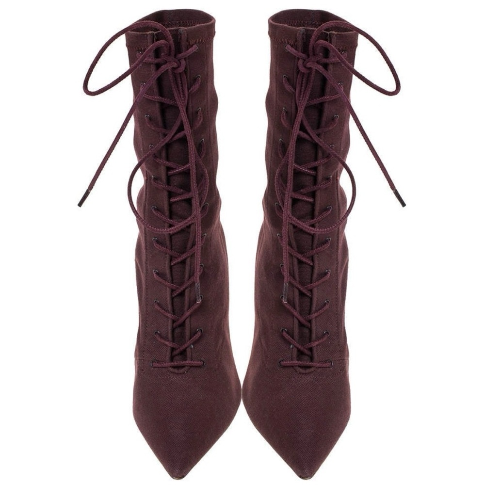 Yeezy lace up cloth boot 37.5 burgundy